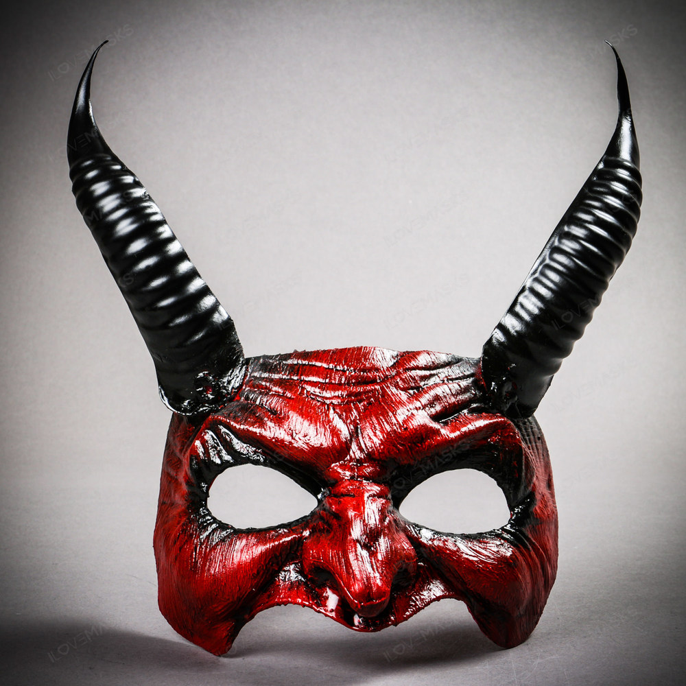 Goblin Devil Long Horn Eyes Mask - Bloody Red